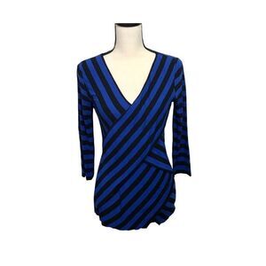 Vince Camuto Black & Blue Striped Zig Zag Blouse Size M